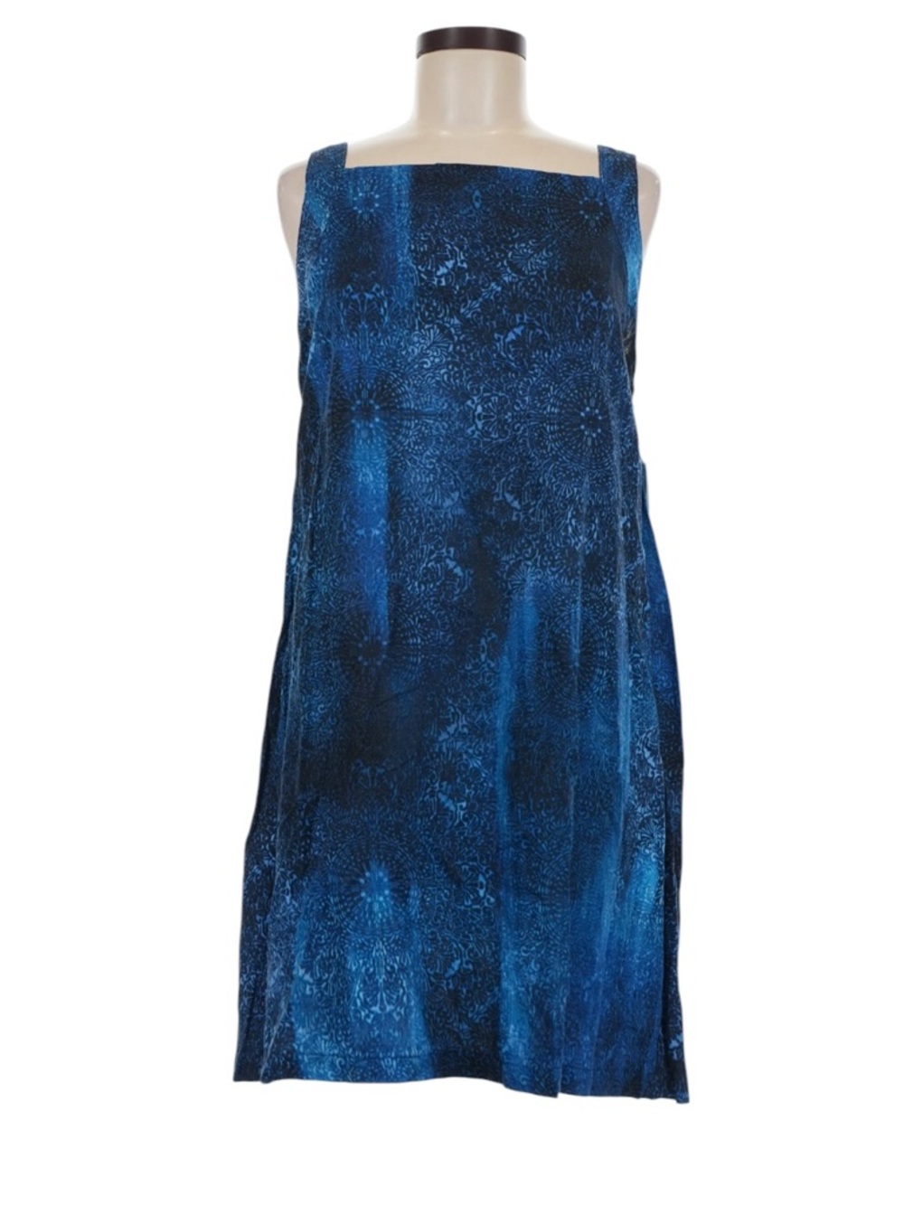 DKNY Indigo Multi Printed Linen Blend Square Neck Halter Shift Mini Dress NEW 12